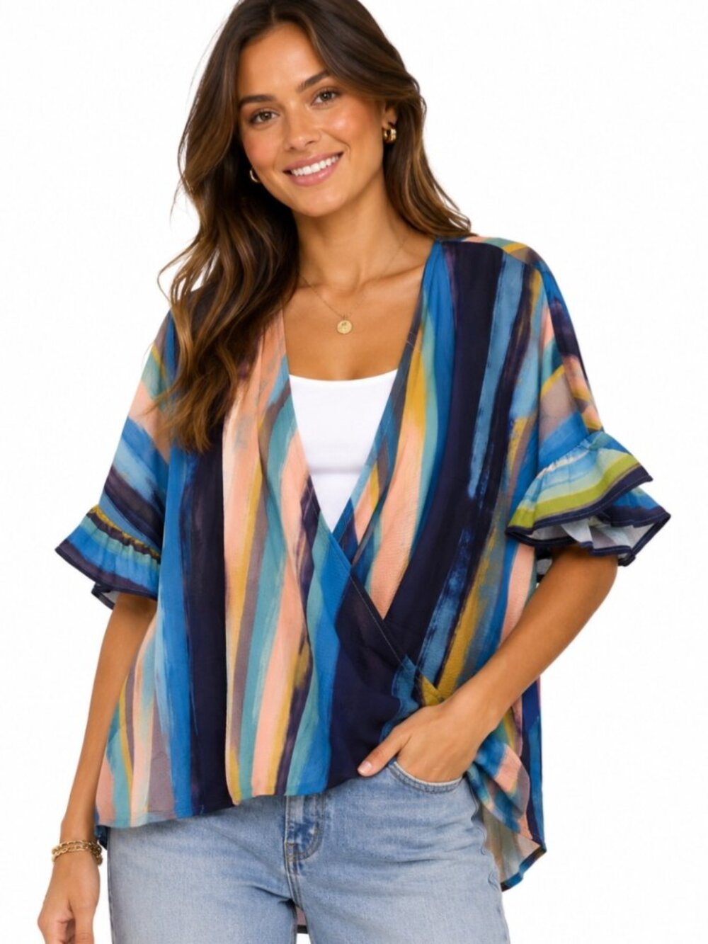 NWT UMGEE BOHO Flowy multicolor striped blouse top 2X